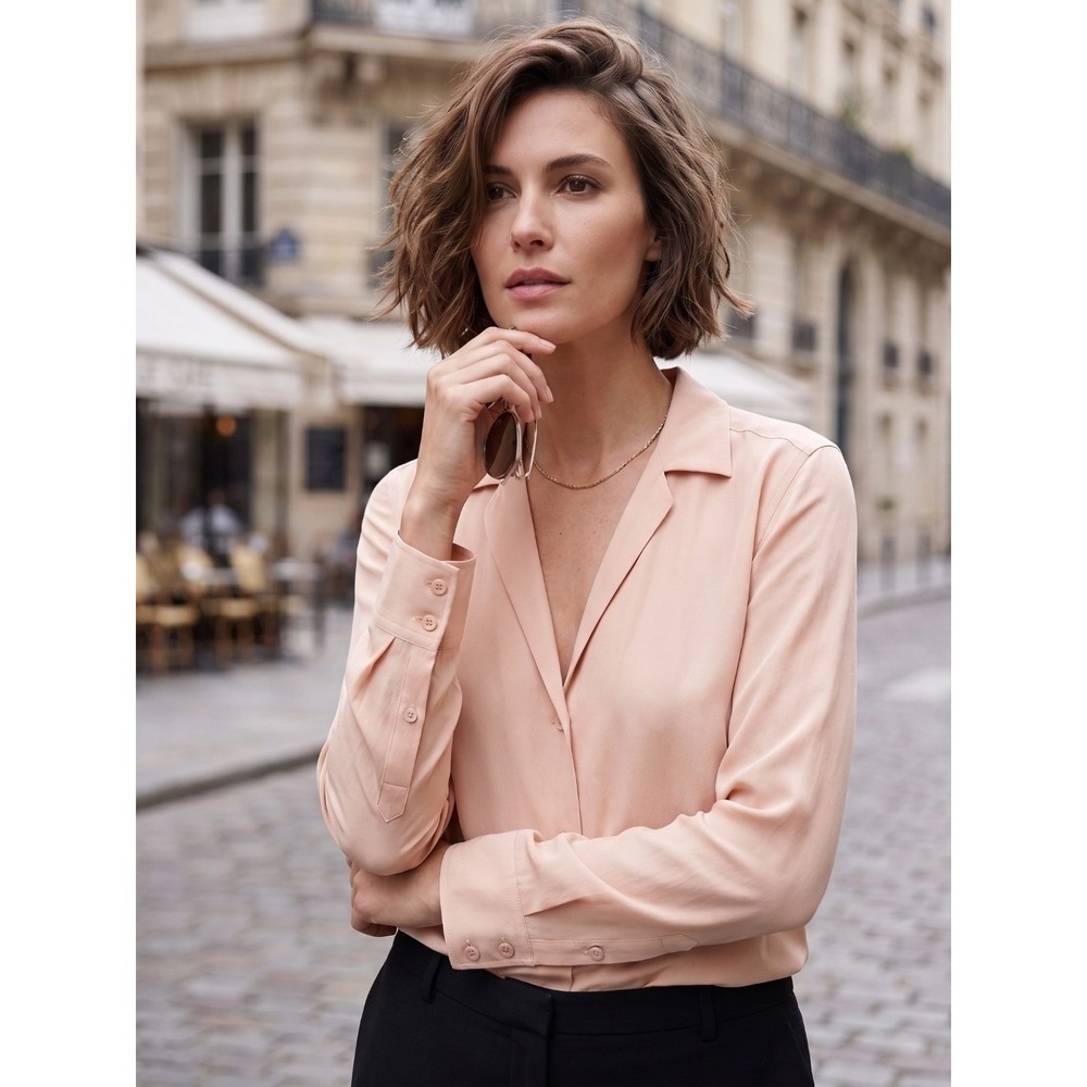 Equipment Adalyn 100% Silk V-Neck Blouse French Nude Beige S $230
